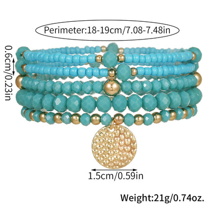 Bohemian fashionable and elegant elastic glass rice bead bracelet set, send girlfriends and girlfriends small fresh stacked bracelets