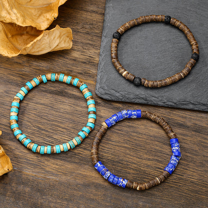 Cross-border hot-selling handmade beaded coconut shell wood chip bracelet men's retro style multi-layer stacked turquoise emperor stone bracelet