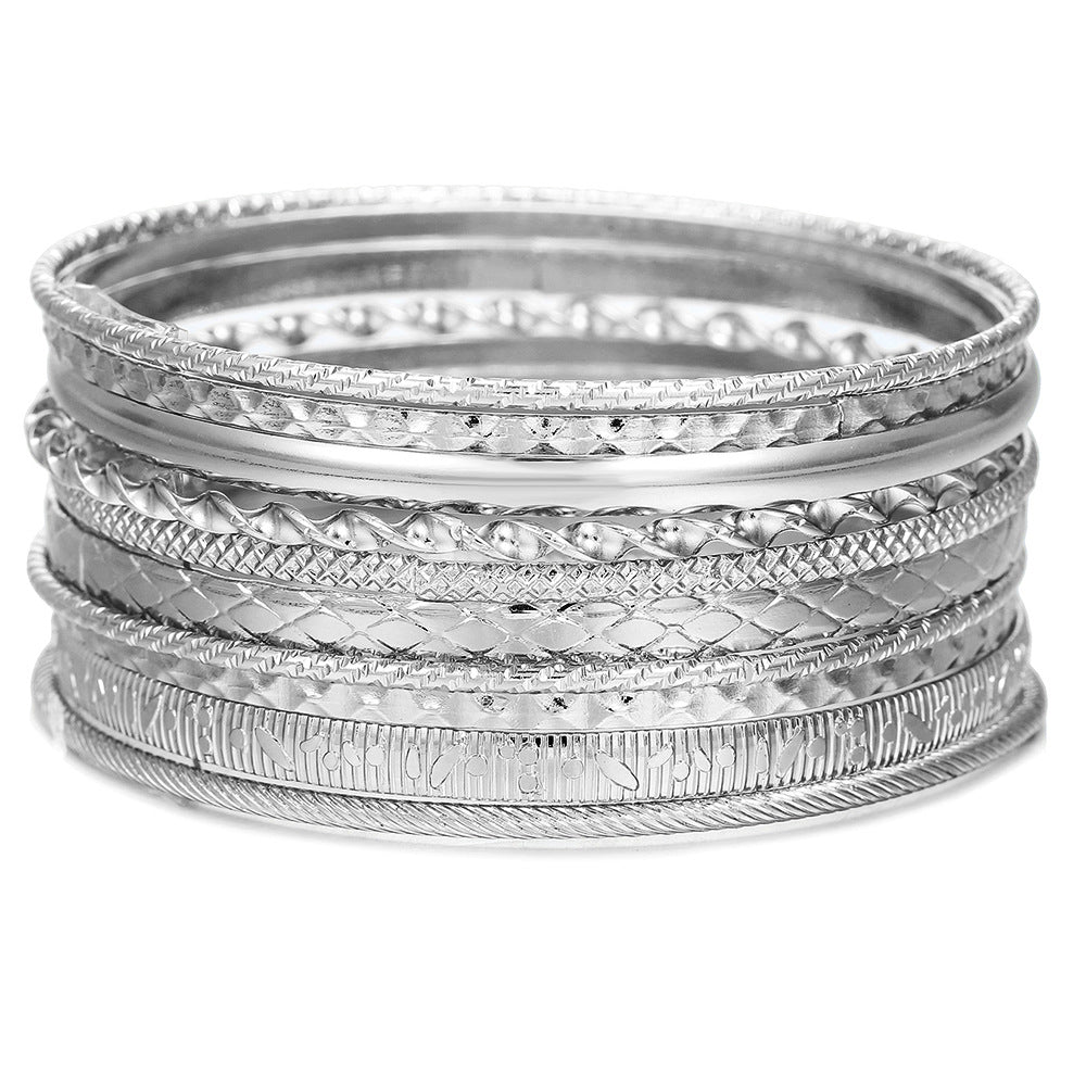 Europe and the United States cross-border stacking Bohemian metal bracelet set retro exaggerated mixing and matching hollow love bracelet jewelry
