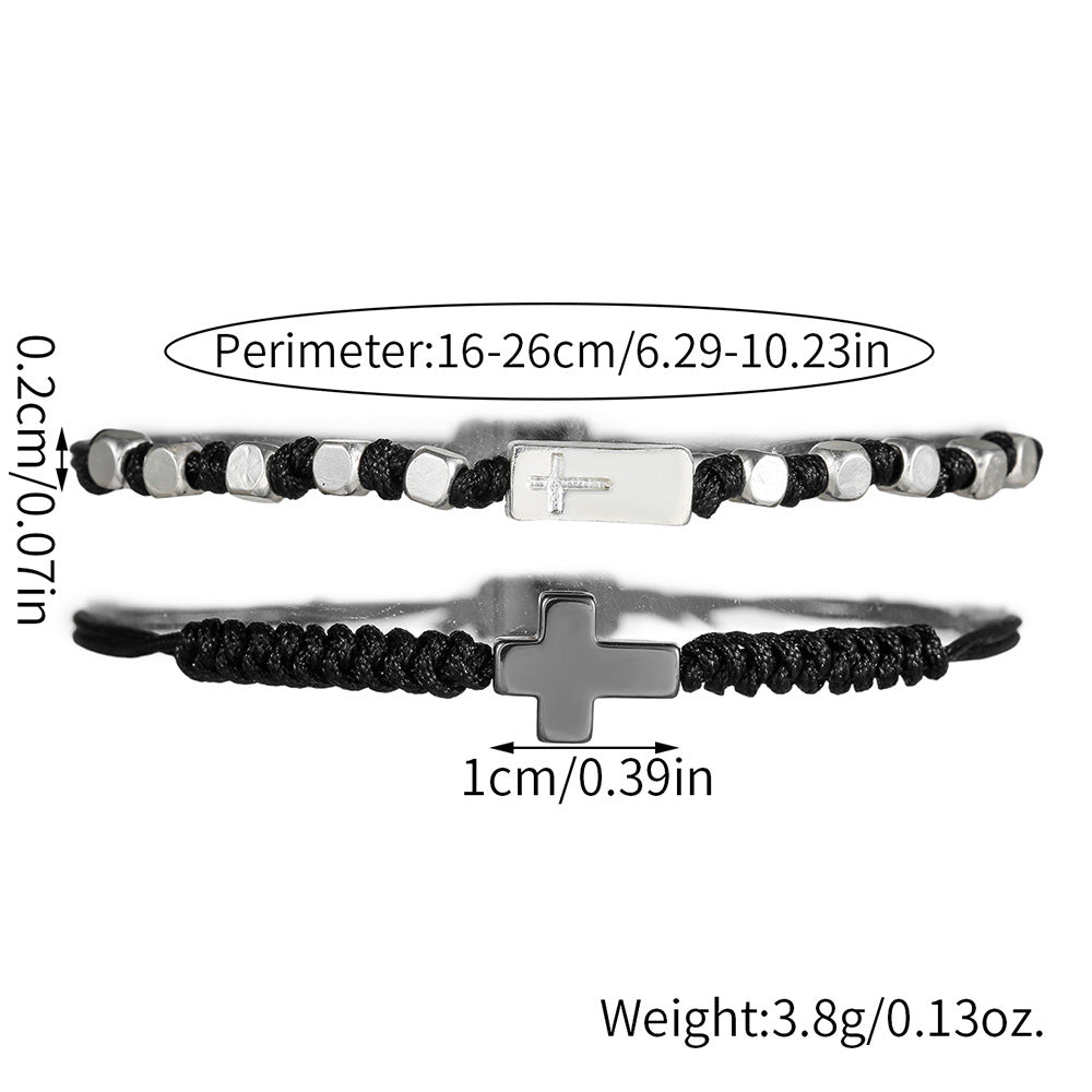 AliExpress, stylish and simple 4mm black matte copper beads wear cross elastic set bracelet bracelet accessories