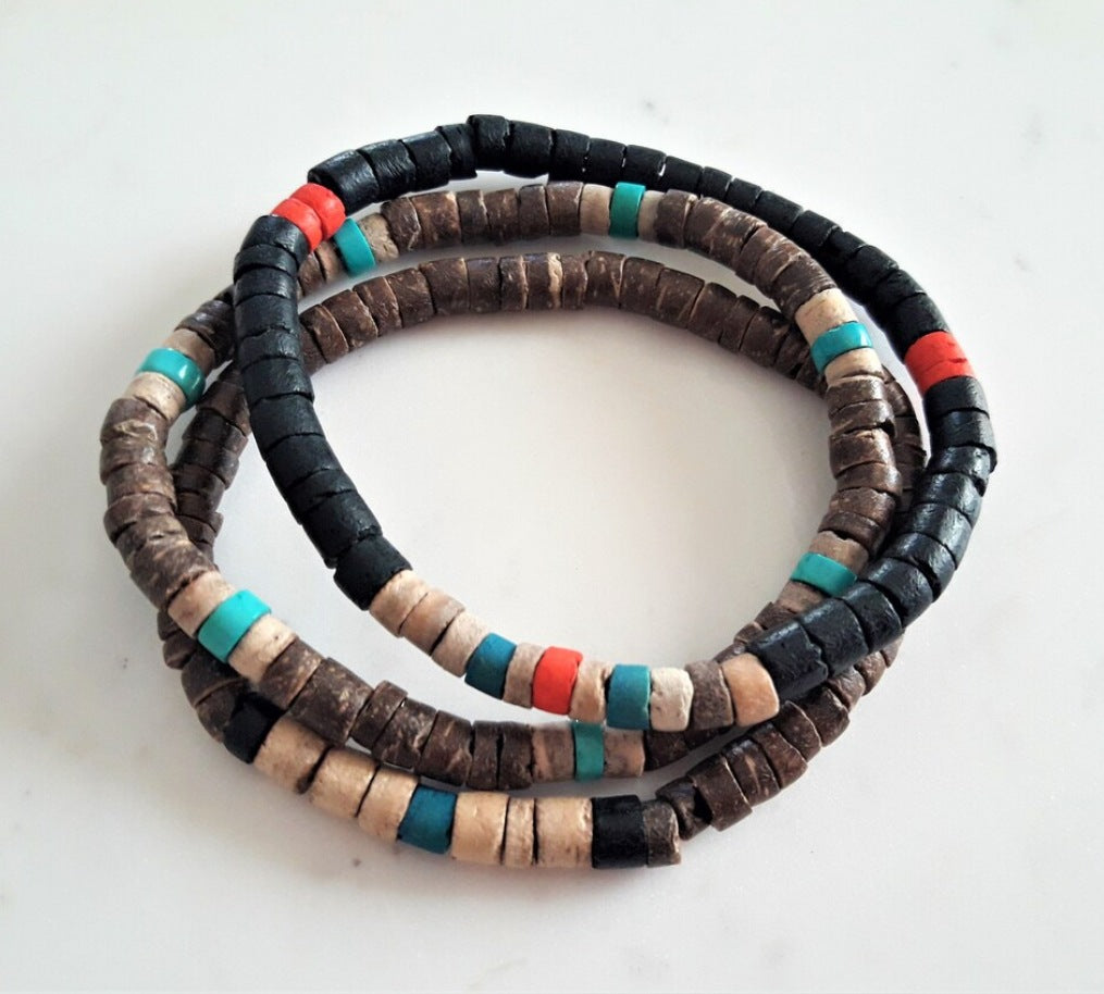 Cross-border new products Bohemian coconut shell turquoise beaded elastic bracelet combination stacked beaded bracelet bracelet men