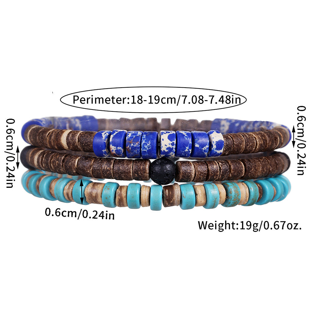 Cross-border hot-selling handmade beaded coconut shell wood chip bracelet men's retro style multi-layer stacked turquoise emperor stone bracelet