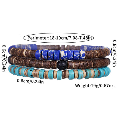 Cross-border hot-selling handmade beaded coconut shell wood chip bracelet men's retro style multi-layer stacked turquoise emperor stone bracelet