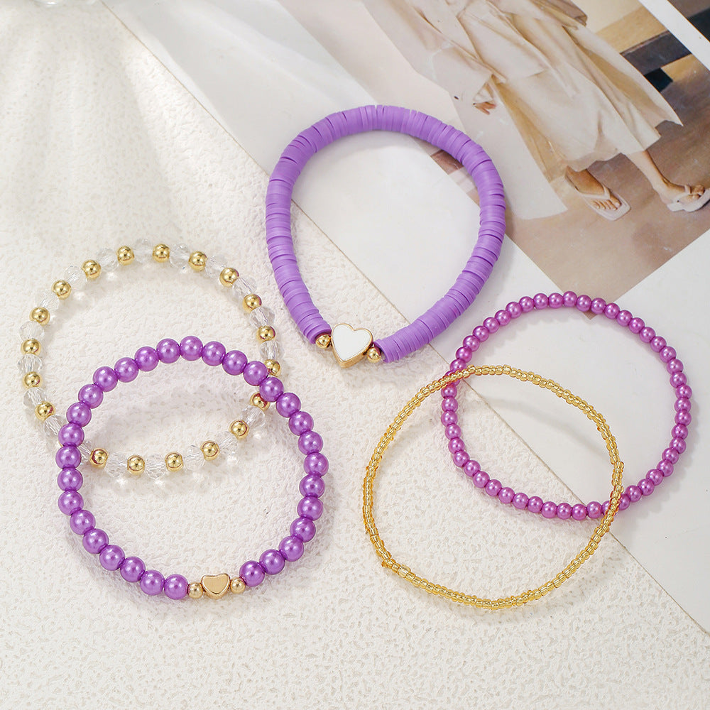 European and American children's bracelet set Bohemian elastic beaded pearl bracelet dripping oil love soft pottery friendship bracelet