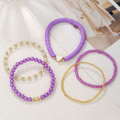 European and American children's bracelet set Bohemian elastic beaded pearl bracelet dripping oil love soft pottery friendship bracelet