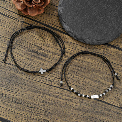 AliExpress, stylish and simple 4mm black matte copper beads wear cross elastic set bracelet bracelet accessories