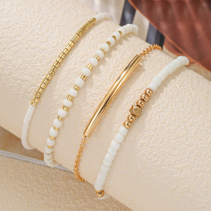 European and American fashion rice bead beaded bracelet bracelet, female bohemian style round beads multi-layer stacked crystal bracelet wholesale