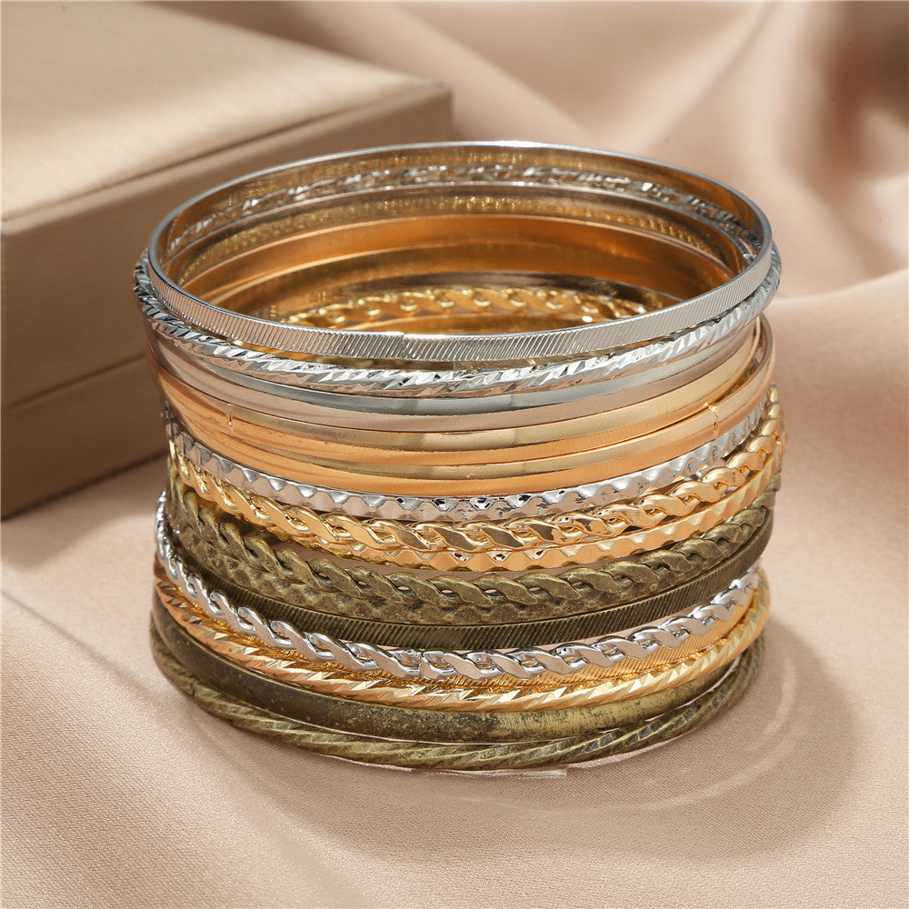 16 sets of pattern bracelet sets wholesale, Amazon hot-selling mixed-color bracelets, cross-border geometric metal bracelets