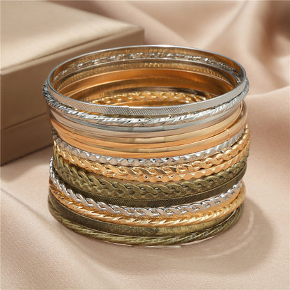 16 sets of pattern bracelet sets wholesale, Amazon hot-selling mixed-color bracelets, cross-border geometric metal bracelets