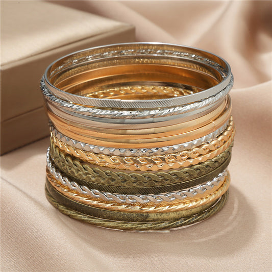 16 sets of pattern bracelet sets wholesale, Amazon hot-selling mixed-color bracelets, cross-border geometric metal bracelets