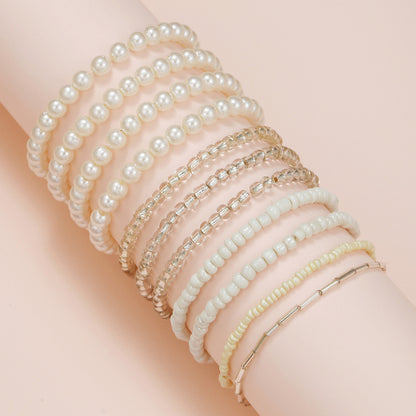 Cross-border European and American new jewelry combination set fashionable personalized texture multi-layer 11 pearl rice bead bracelet bracelet