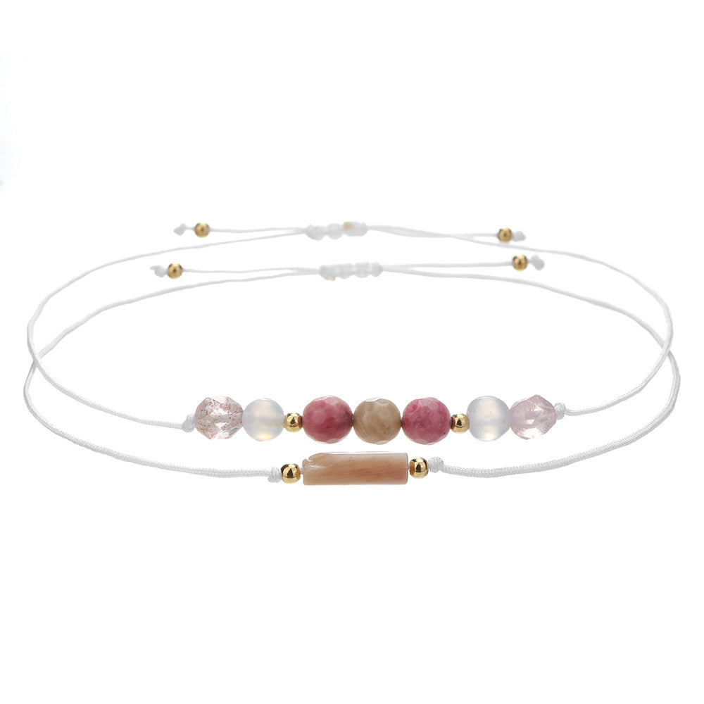Cross-border new woven handmade beaded stone bracelet cylindrical amethyst tiger eye powder crystal bracelet couple friendship bracelet