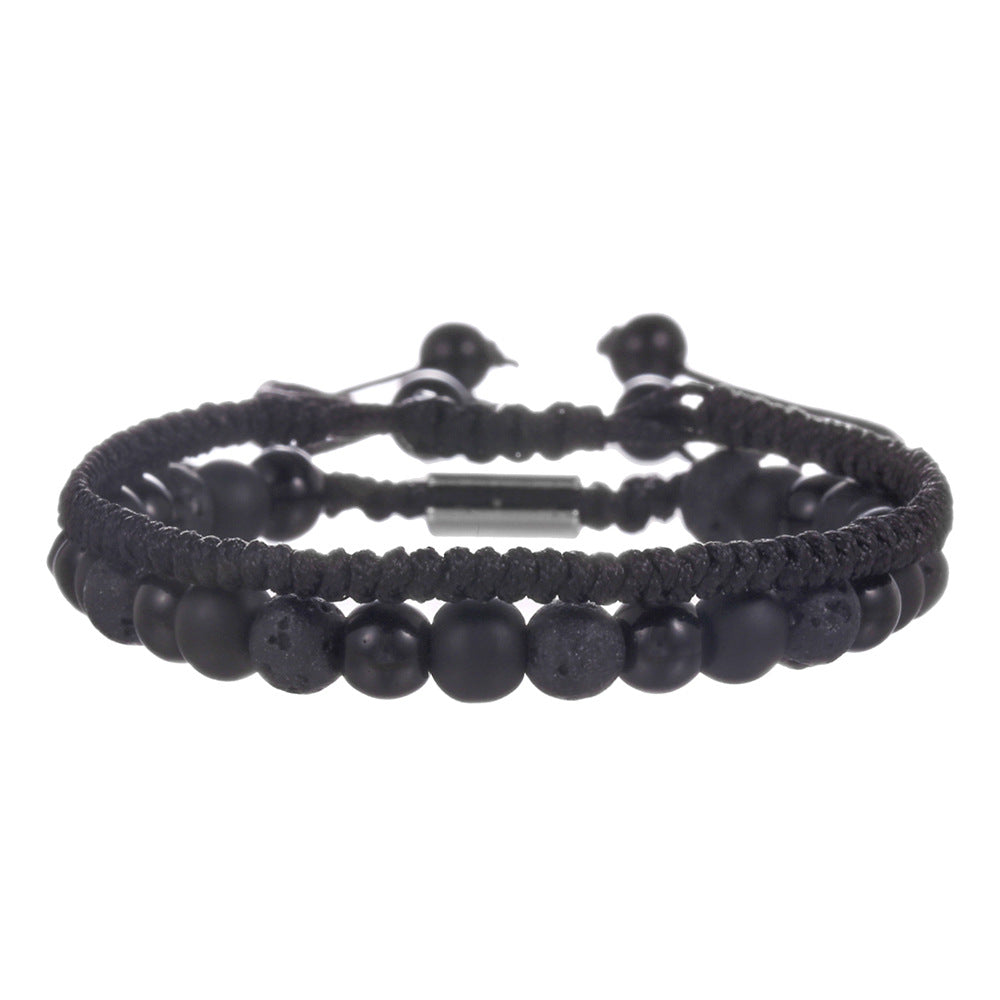 Cross-border hot-selling diamond knot woven bracelet men's combination volcanic stone blue turquoise tiger's eye adjustable couple bracelet