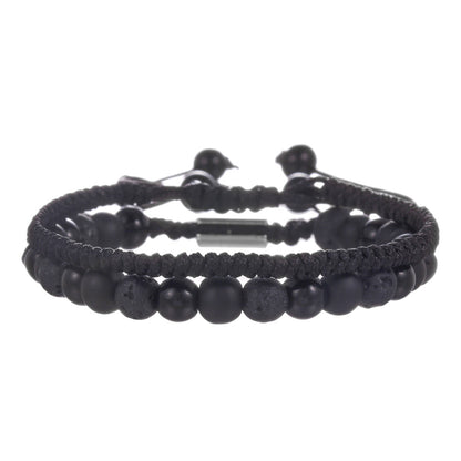 Cross-border hot-selling diamond knot woven bracelet men's combination volcanic stone blue turquoise tiger's eye adjustable couple bracelet