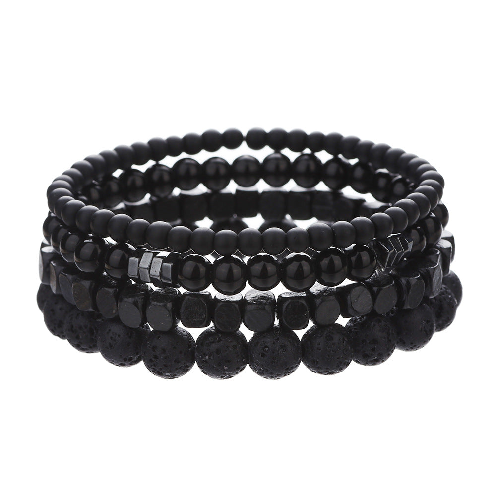 European and American new retro men's turquoise volcanic stone beaded bracelet simple design double-layer stacked bracelet combination