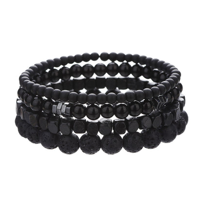 European and American new retro men's turquoise volcanic stone beaded bracelet simple design double-layer stacked bracelet combination