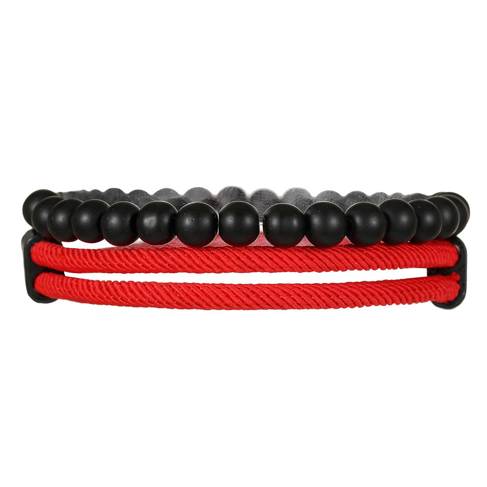Europe and the United States hot-selling black rope adjustable Milan rope black magic sand beaded bracelet combination retro men's faith bracelet