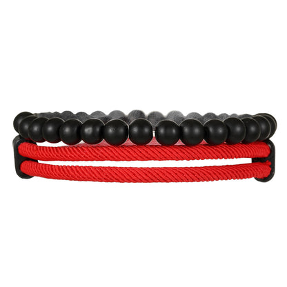 Europe and the United States hot-selling black rope adjustable Milan rope black magic sand beaded bracelet combination retro men's faith bracelet