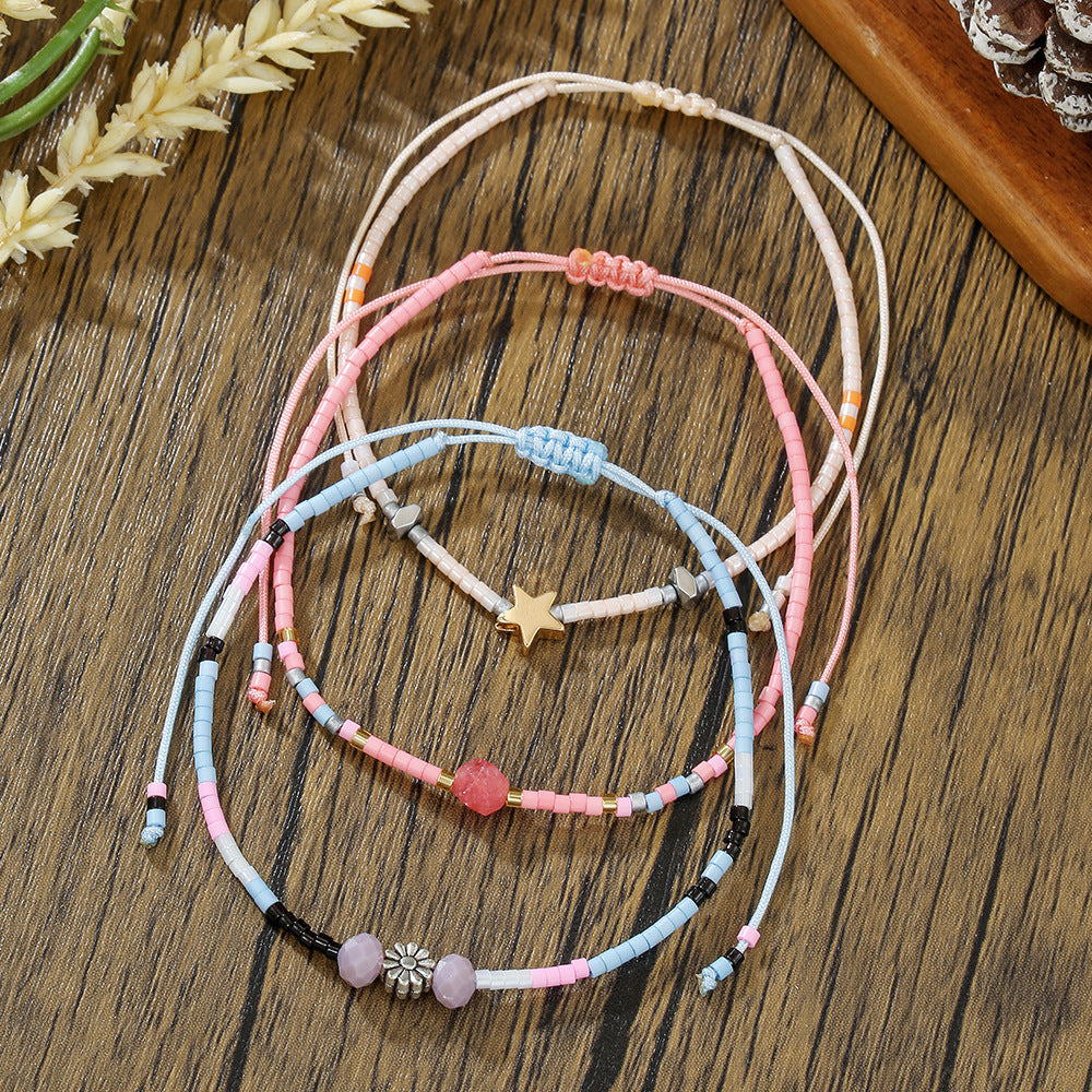 Gift bestie small bracelet simple Bohemian style colorful friendship bracelet adjustable five-pointed star rice bead bracelet for women