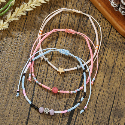 Gift bestie small bracelet simple Bohemian style colorful friendship bracelet adjustable five-pointed star rice bead bracelet for women