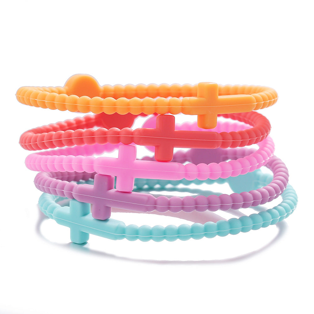 Amazon popular hot-selling bracelet simple European and American macaron cross bracelet children's hand adult silicone bracelet