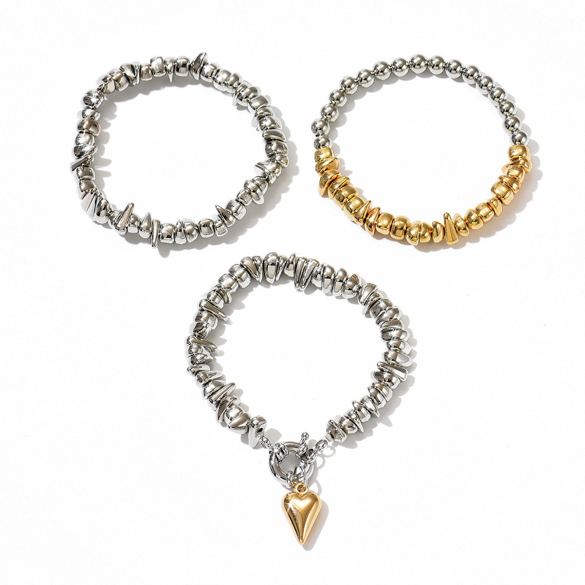 European and American cross-border jewelry popular women's bracelet set geometric love broken silver irregular design beaded bracelet