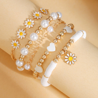 Summer new sweet and refreshing daisy bracelet women's simple flower pearl bracelet set cross-border jewelry wholesale