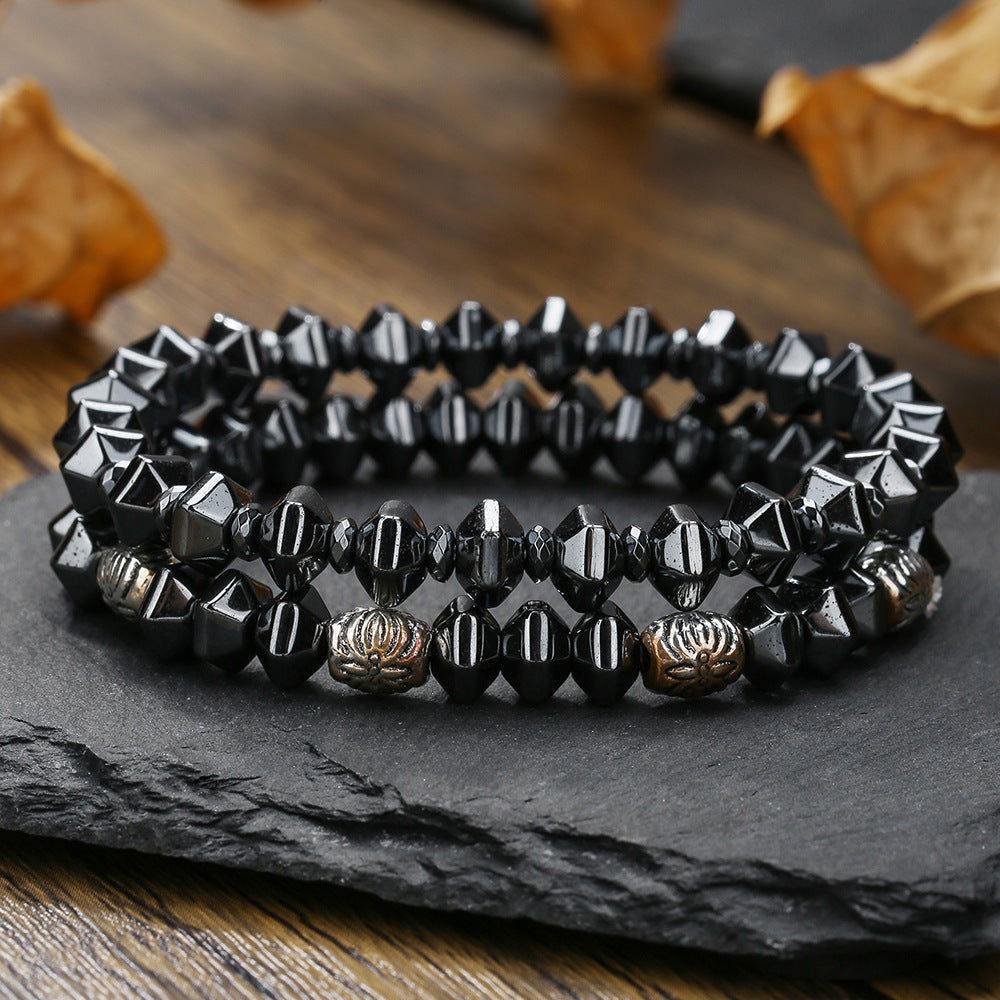 Cross-border new men's beaded bracelet set map stone black gallstone cross bracelet elastic three-piece bracelet set