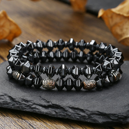 Cross-border new men's beaded bracelet set map stone black gallstone cross bracelet elastic three-piece bracelet set
