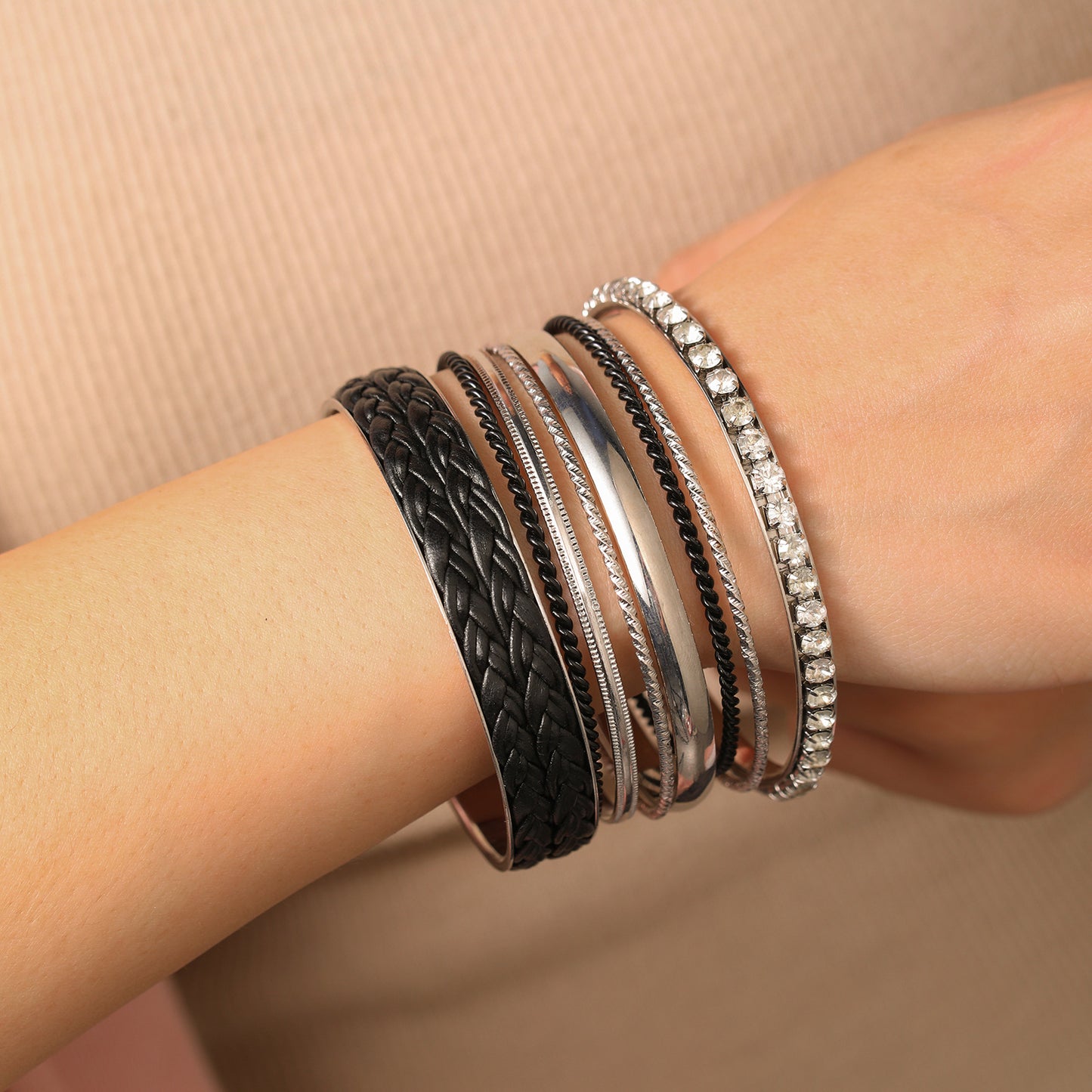 European and American Internet celebrity style retro bracelet set Bohemian style multi-layer simple diamond-encrusted leather bracelet combination set