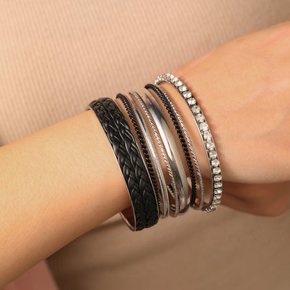 European and American Internet celebrity style retro bracelet set Bohemian style multi-layer simple diamond-encrusted leather bracelet combination set