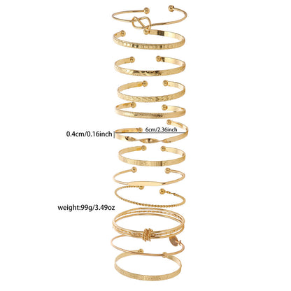 Cross-border European and American hot-selling retro multi-layer rhombus pattern bracelet female exaggerated metal twist twist bracelet 12-piece set