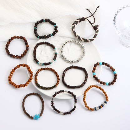 Cross-border new products, handmade beaded set bracelet, men's retro wooden bead elastic bracelet, coconut shell bracelet