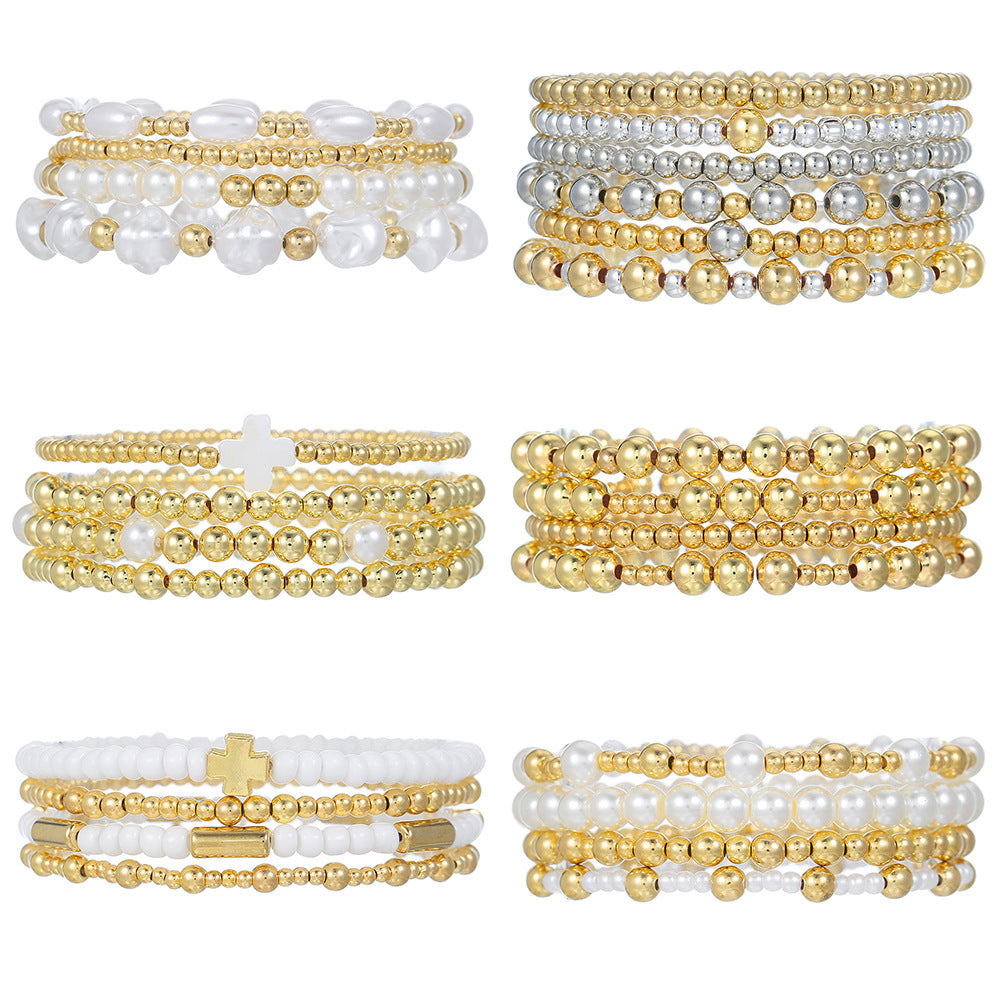 European and American cross-border jewelry niche design cross bracelet set sweet and cool beaded stacked shell pearl bracelet