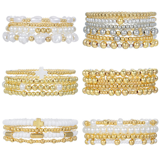 European and American cross-border jewelry niche design cross bracelet set sweet and cool beaded stacked shell pearl bracelet