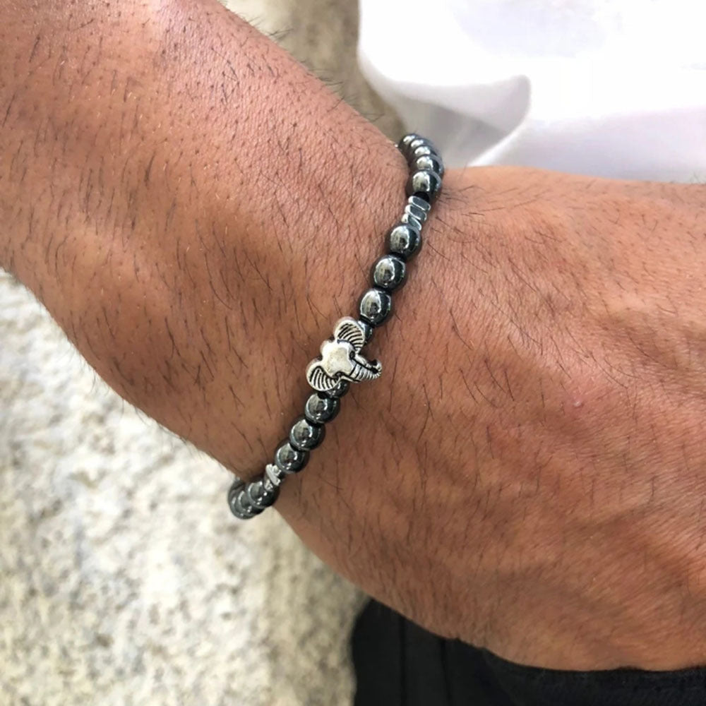 European and American cross-border new versatile cross-border elephant bracelet set, men's black gallstone rare beaded elastic bracelet