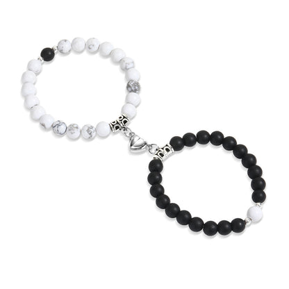 Heart-to-heart suction black turquoise couple bracelet women's niche design ins magnet elastic bracelet set