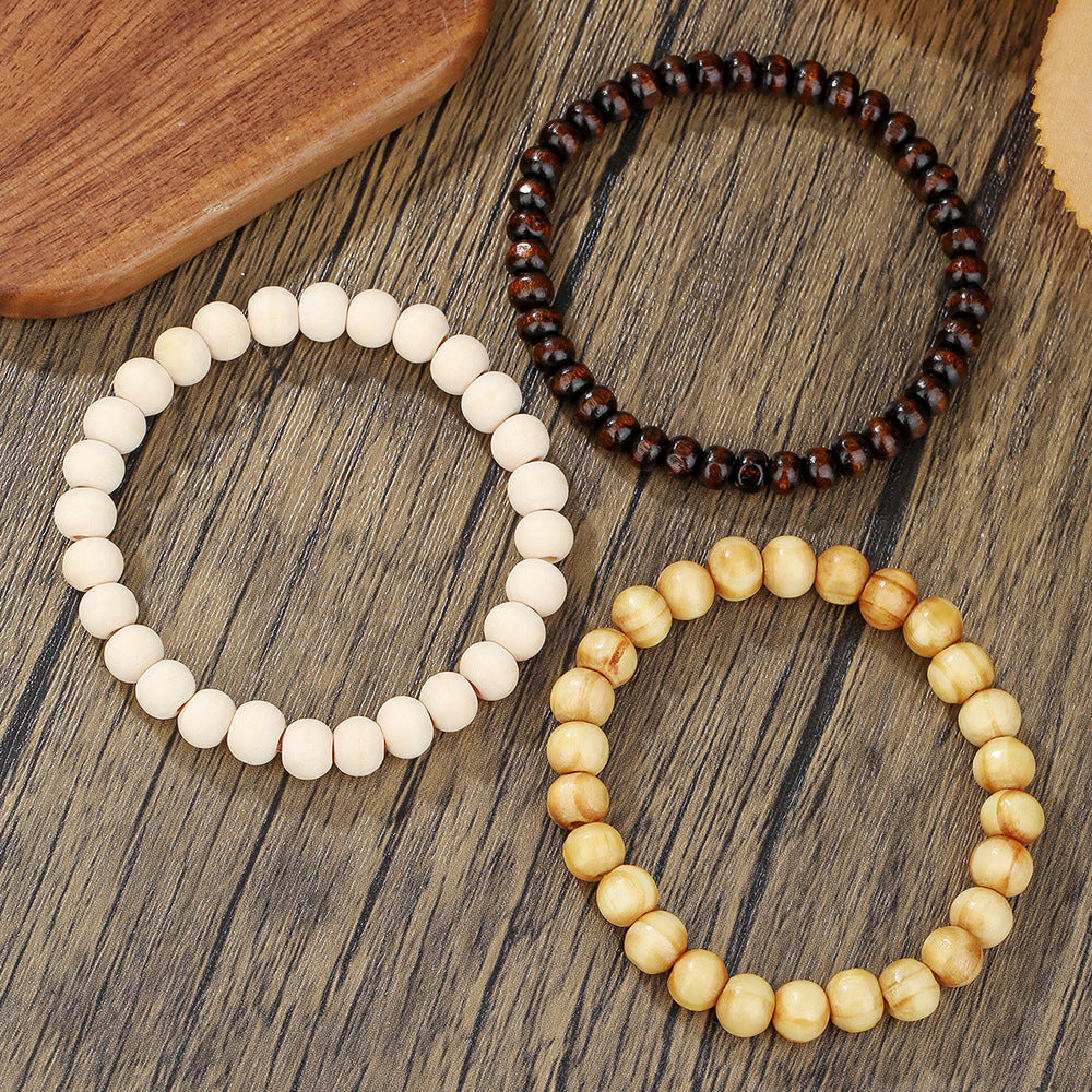 European, American Bohemian style literary and retro multi-piece wooden bead bracelet simple and versatile men's multi-layer wooden bead bracelet