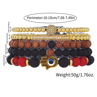 Amazon popular devil's eye palm bracelet, retro diamond-encrusted diamond ball fashion beaded stone bracelet 5-piece set