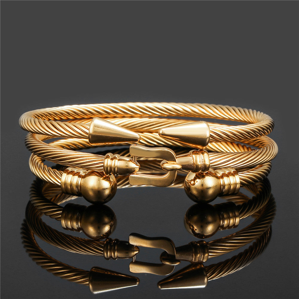 Cross-border new stainless steel bracelet set, open titanium steel bracelet, non-fading rivet belt buckle bracelet punk