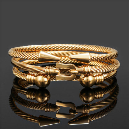 Cross-border new stainless steel bracelet set, open titanium steel bracelet, non-fading rivet belt buckle bracelet punk