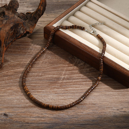 Natural Wood & Coconut Shell Necklace | Bohemian Surf Tribal Jewelry