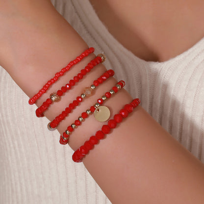 European and American fashion rice bead beaded bracelet bracelet, female bohemian style round beads multi-layer stacked crystal bracelet wholesale