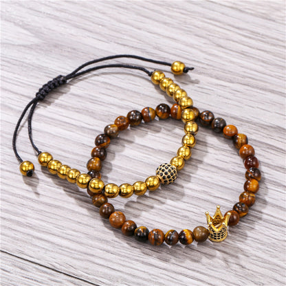 6Mm tiger's eye micro-inlaid zircon crown bracelet, woven bracelet, elastic bracelet set, Buddha bead bracelet.