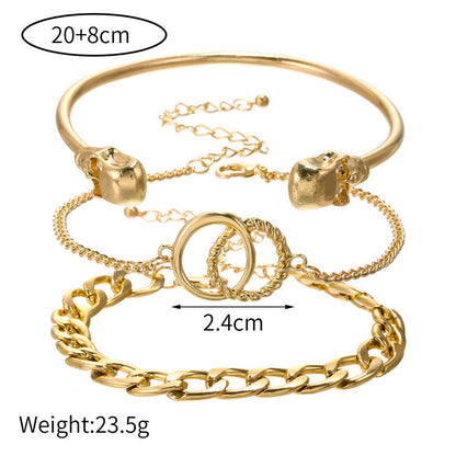 Cross-border new simple geometric chain bracelet bracelet combination personality exaggerated hip-hop skull bracelet bracelet female