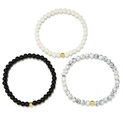 Retro 6mm beaded bracelet set ins style temperament simple 3 sets of elastic bracelets female factory direct sales