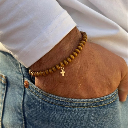 European and American new retro wind wood bead stacking bracelet men's beaded cross pendant bracelet set wholesale bracelet