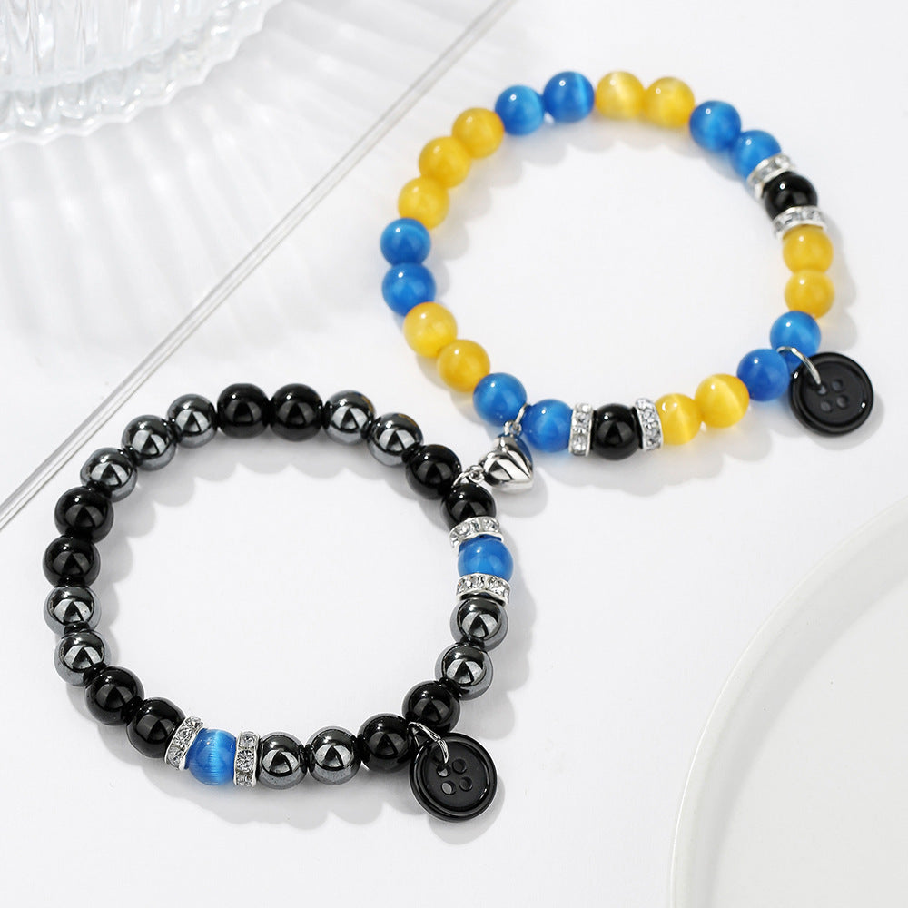 Cross-border hot-selling friendship spider love magnetic attraction cat bracelet beaded elastic adjustable couple holiday bracelet