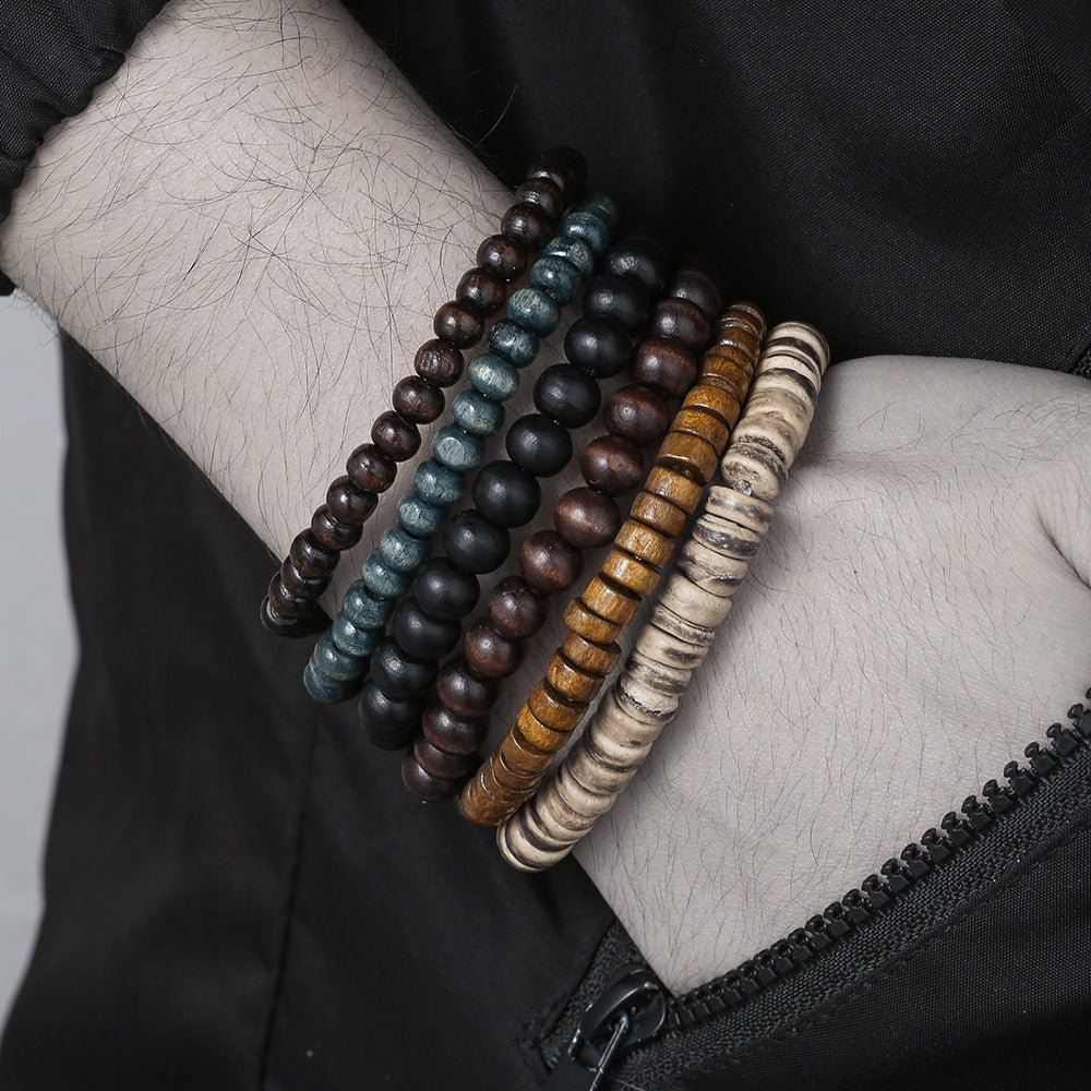 Cross-border natural semi-precious stone bead string men's bracelet volcanic stone wood bead spacer bracelet summer men's vacation jewelry