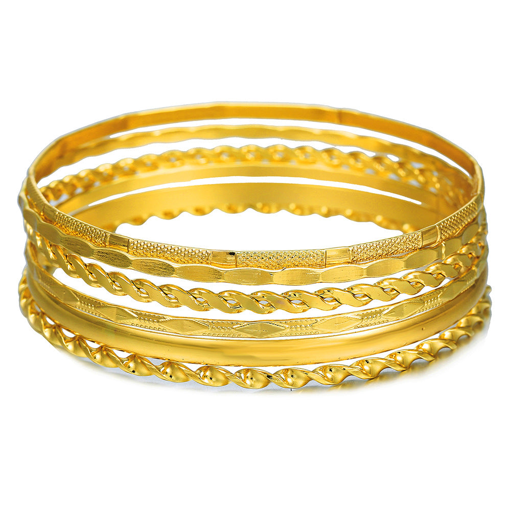 ins European and American cross-border irregular punk stacked bracelet combination rhombus twist twisted glossy bracelet women's 6-piece set